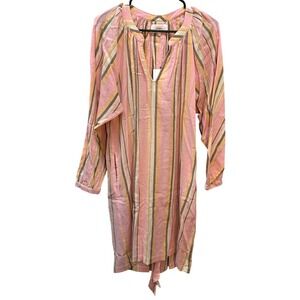 Xirena Sabrine Dress Villa Striped Tie Waist Pink Orange Brown Cotton Size Small